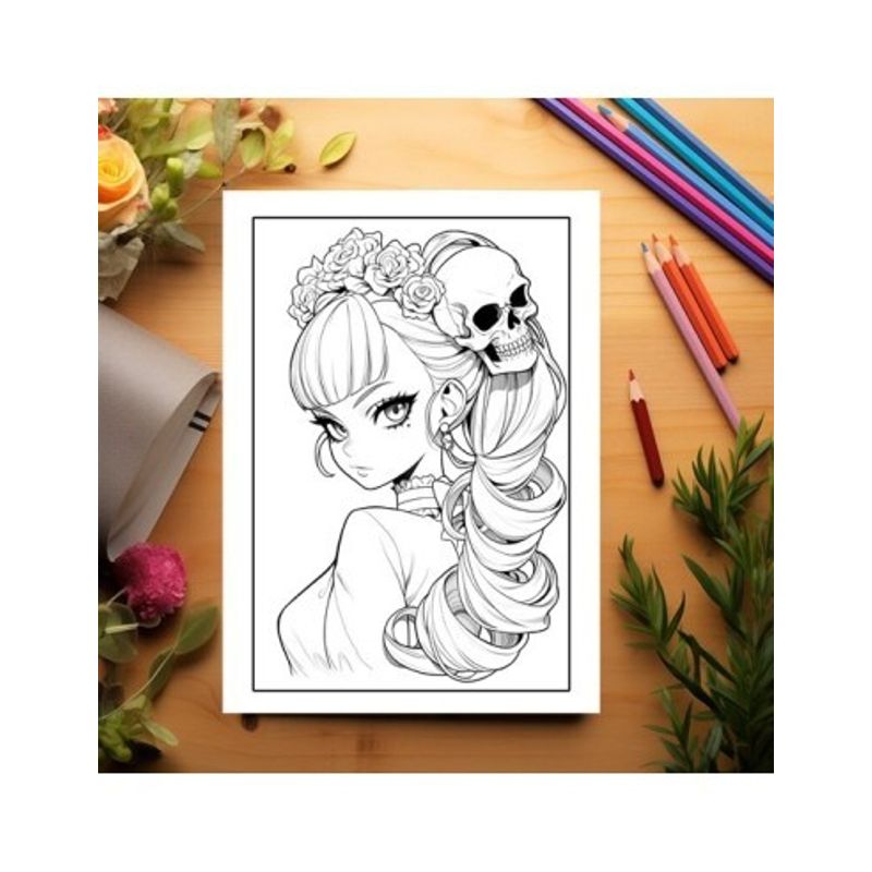 Carti si Birotica - Carti - Carti pentru copii - Carti de colorat - Carte de colorat pentru adulti, 50 de ilustratii, Anime Skull Girls 106 pagini, A5 - Infinity.ro