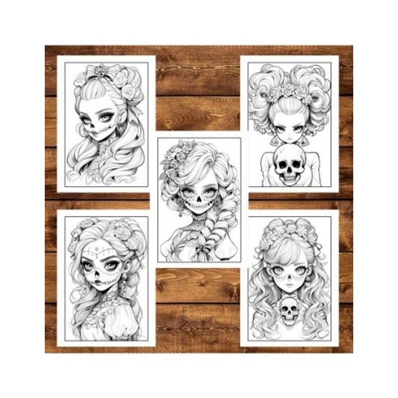 Carti si Birotica - Carti - Carti pentru copii - Carti de colorat - Carte de colorat pentru adulti, 50 de ilustratii, Anime Skull Girls 106 pagini, A5 - Infinity.ro