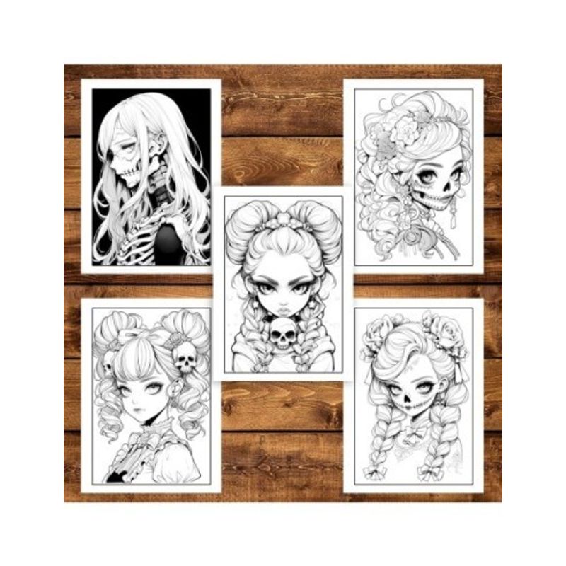 Carti si Birotica - Carti - Carti pentru copii - Carti de colorat - Carte de colorat pentru adulti, 50 de ilustratii, Anime Skull Girls 106 pagini, A5 - Infinity.ro