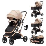 Jucarii, Copii si Bebe - Carucioare si articole de transport - Carucioare - Carucioare 2 in 1 - Carucior 2 in 1 pliabil si reversibil pentru bebelusi, cu cos de depozitare, 0-36 luni, pana la 15 kg, bej - Infinity.ro