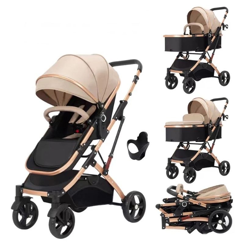 Jucarii, Copii si Bebe - Carucioare si articole de transport - Carucioare - Carucioare 2 in 1 - Carucior 2 in 1 pliabil si reversibil pentru bebelusi, cu cos de depozitare, 0-36 luni, pana la 15 kg, bej - Infinity.ro