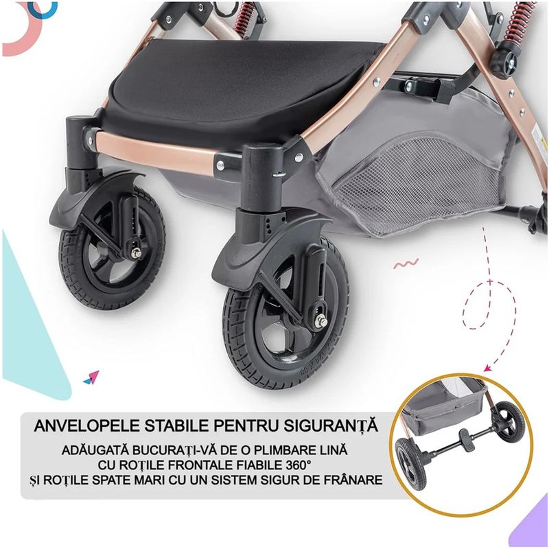 Jucarii, Copii si Bebe - Carucioare si articole de transport - Carucioare - Carucioare 2 in 1 - Carucior 2 in 1 pliabil si reversibil pentru bebelusi, cu cos de depozitare, 0-36 luni, pana la 15 kg, bej - Infinity.ro