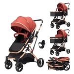 Jucarii, Copii si Bebe - Carucioare si articole de transport - Carucioare - Carucioare 2 in 1 - Carucior 2 in 1 pliabil si reversibil pentru bebelusi, cu cos de depozitare, 0-36 luni, pana la 15 kg, rosu - Infinity.ro