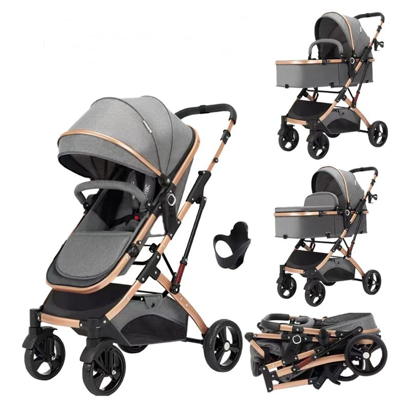 Jucarii, Copii si Bebe - Carucioare si articole de transport - Carucioare - Carucioare 2 in 1 - Carucior 2 in 1 pliabil si reversibil pentru bebelusi, cu cos de depozitare, 0-36 luni, pana la 15 kg, gri - Infinity.ro