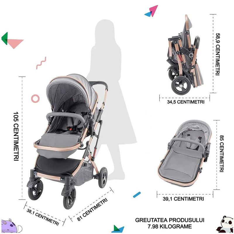 Jucarii, Copii si Bebe - Carucioare si articole de transport - Carucioare - Carucioare 2 in 1 - Carucior 2 in 1 pliabil si reversibil pentru bebelusi, cu cos de depozitare, 0-36 luni, pana la 15 kg, rosu - Infinity.ro