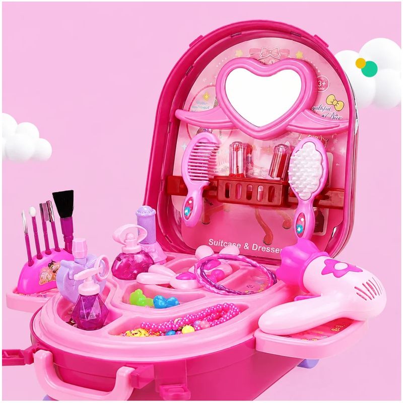 Jucarii, Copii si Bebe - Jucarii si jocuri - Jucarii de rol - Frumusete, bijuterii si accesorii fetite - Set Machiaj de jucarie pentru fete, valiza 2 in 1 transformabila, 36 piese, 3+, roz - Infinity.ro