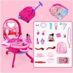 Jucarii, Copii si Bebe - Jucarii si jocuri - Jucarii de rol - Frumusete, bijuterii si accesorii fetite - Set Machiaj de jucarie pentru fete, valiza 2 in 1 transformabila, 36 piese, 3+, roz - Infinity.ro