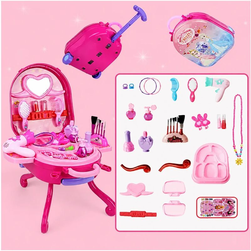 Jucarii, Copii si Bebe - Jucarii si jocuri - Jucarii de rol - Frumusete, bijuterii si accesorii fetite - Set Machiaj de jucarie pentru fete, valiza 2 in 1 transformabila, 36 piese, 3+, roz - Infinity.ro