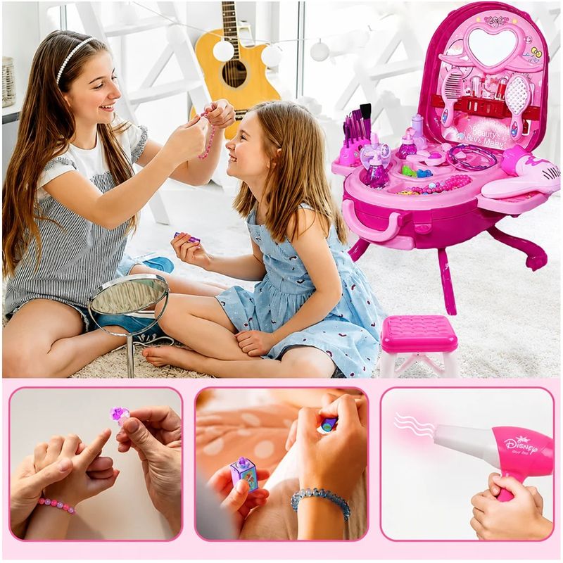 Jucarii, Copii si Bebe - Jucarii si jocuri - Jucarii de rol - Frumusete, bijuterii si accesorii fetite - Set Machiaj de jucarie pentru fete, valiza 2 in 1 transformabila, 36 piese, 3+, roz - Infinity.ro