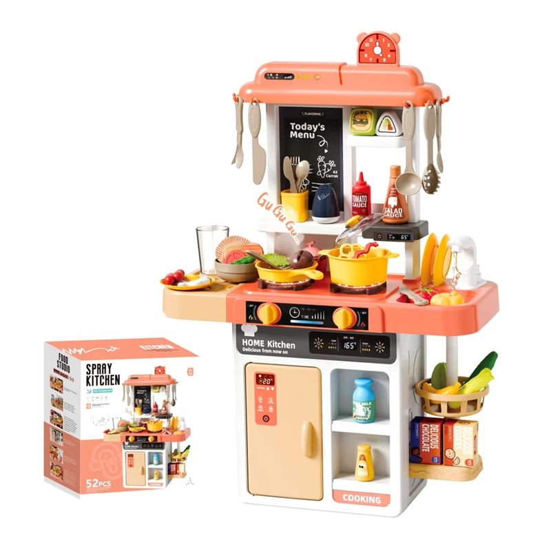 Jucarii, Copii si Bebe - Jucarii si jocuri - Jucarii de rol - Bucatarii copii - Set Bucatarie de jucarie pentru copii, cu sunete, lumini si abur, 52 piese, 3+, multicolor - Infinity.ro