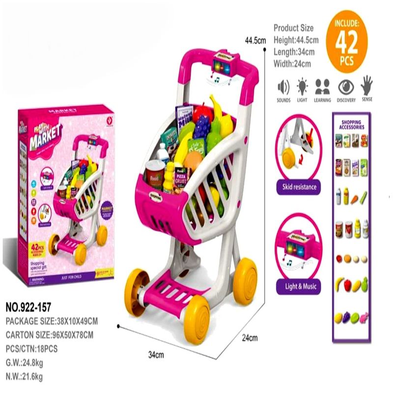 Jucarii, Copii si Bebe - Jucarii si jocuri - Jucarii de rol - Set joaca supermarket - Carucior de cumparaturi pentru copii, cu sunete si lumini, 42 piese, 3+, multicolor - Infinity.ro