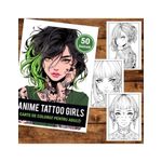 Carti si Birotica - Carti - Carti pentru copii - Carti de colorat - Carte de colorat pentru adulti, 50 de ilustratii, Anime Tattoo Girls, 106 pagini, A5 - Infinity.ro
