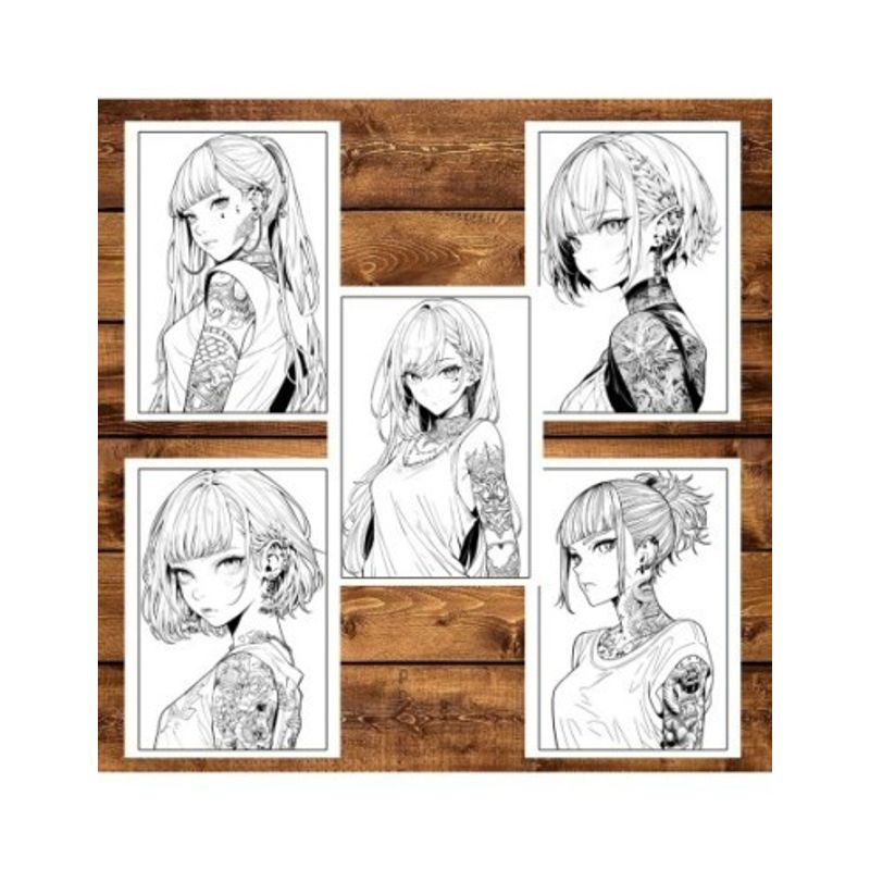 Carti si Birotica - Carti - Carti pentru copii - Carti de colorat - Carte de colorat pentru adulti, 50 de ilustratii, Anime Tattoo Girls, 106 pagini, A5 - Infinity.ro