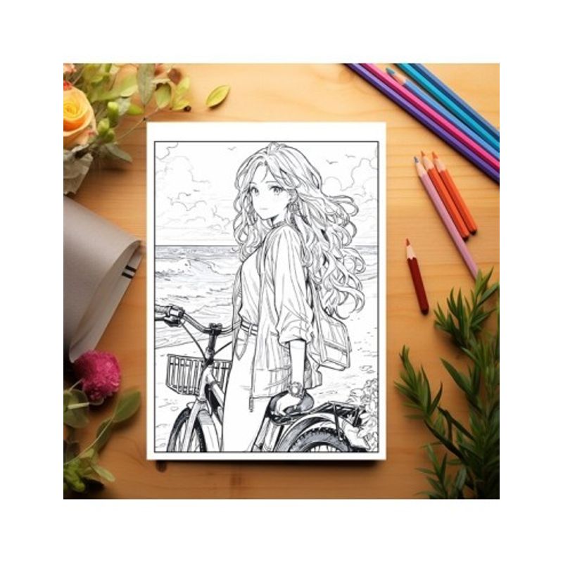 Carti si Birotica - Carti - Carti pentru copii - Carti de colorat - Carte de colorat pentru adulti, 50 de ilustratii, Anime Summer Girls, 106 pagini, A5 - Infinity.ro
