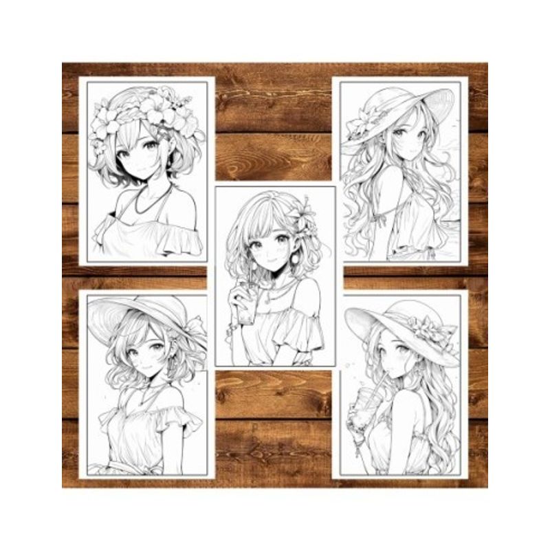 Carti si Birotica - Carti - Carti pentru copii - Carti de colorat - Carte de colorat pentru adulti, 50 de ilustratii, Anime Summer Girls, 106 pagini, A5 - Infinity.ro