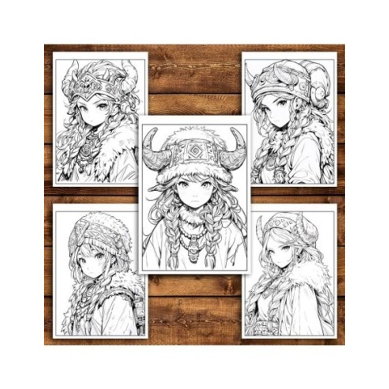 Carti si Birotica - Carti - Carti pentru copii - Carti de colorat - Carte de colorat pentru adulti, 50 de ilustratii, Anime Vikings, 106 pagini, A5 - Infinity.ro