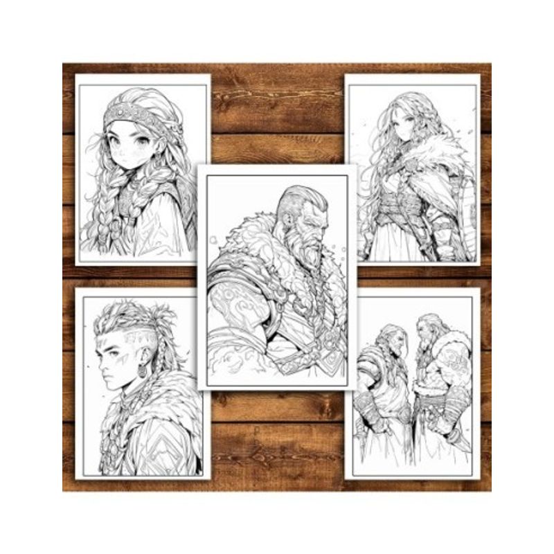 Carti si Birotica - Carti - Carti pentru copii - Carti de colorat - Carte de colorat pentru adulti, 50 de ilustratii, Anime Vikings, 106 pagini, A5 - Infinity.ro