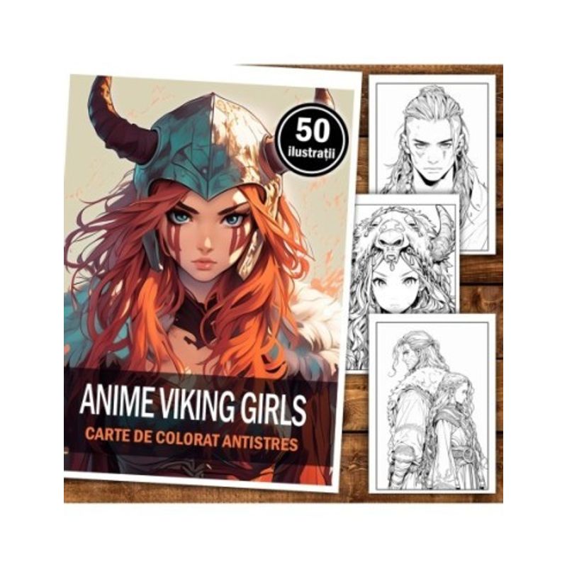 Carti si Birotica - Carti - Carti pentru copii - Carti de colorat - Carte de colorat pentru adulti, 50 de ilustratii, Anime Vikings, 106 pagini, A5 - Infinity.ro