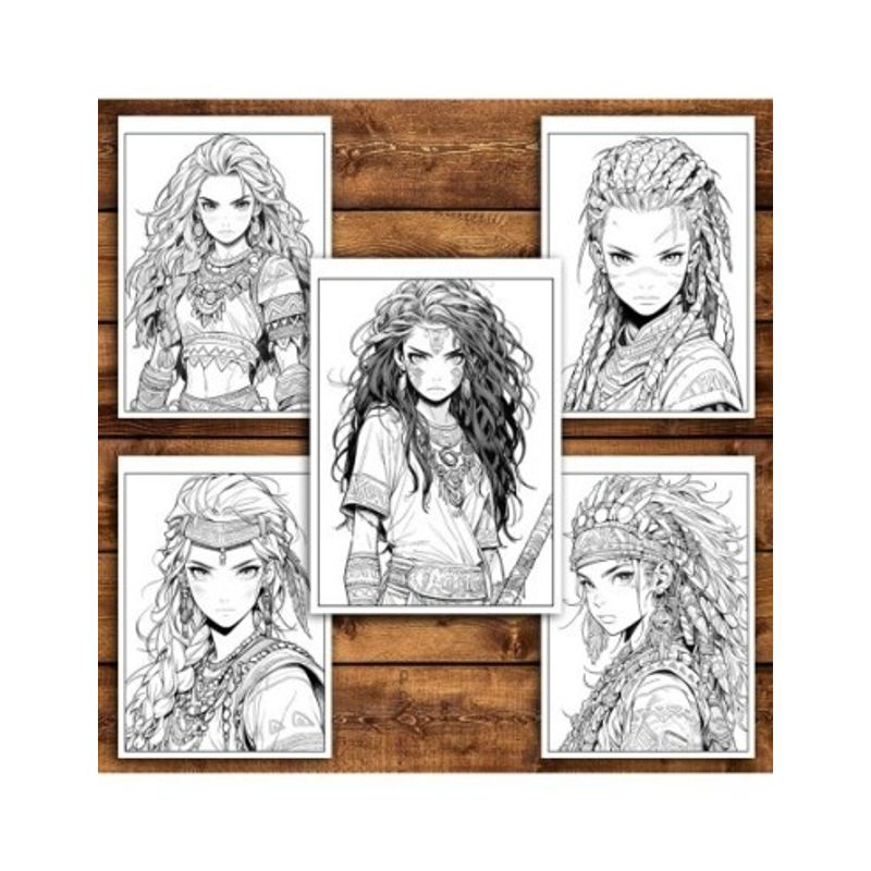 Carti si Birotica - Carti - Carti pentru copii - Carti de colorat - Carte de colorat pentru adulti, 50 de ilustratii, Anime Tribe Girls, 106 pagini, A5 - Infinity.ro
