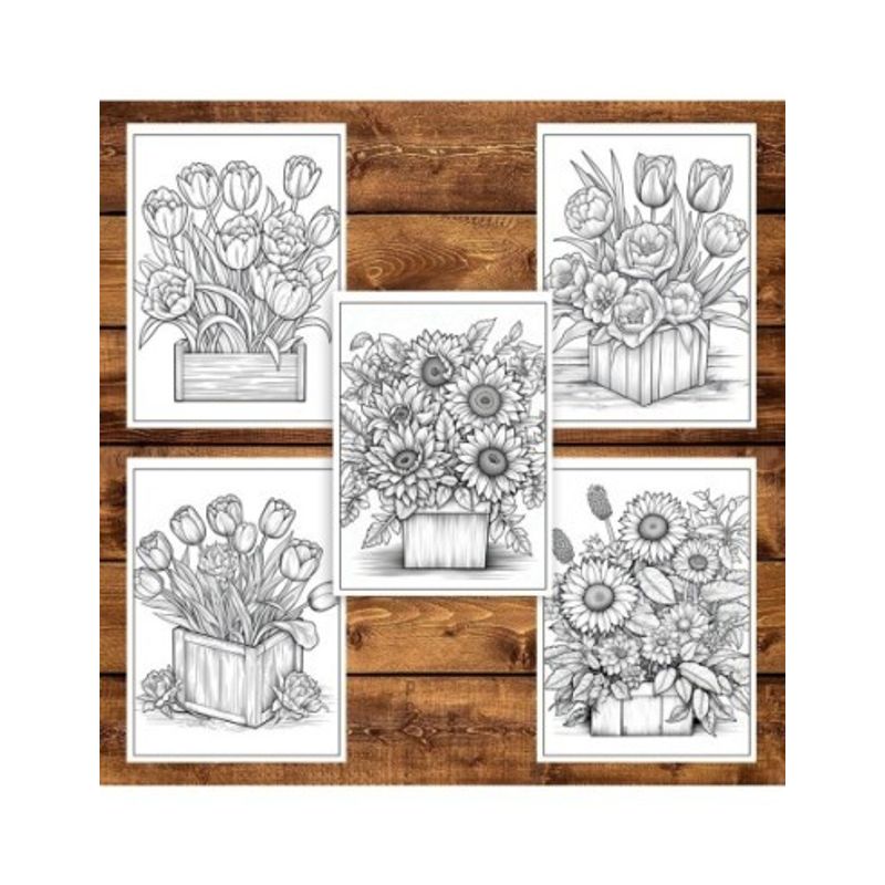 Carti si Birotica - Carti - Carti pentru copii - Carti de colorat - Carte de colorat pentru adulti, 50 de ilustratii, Aranjamente Florale - Volumul I, 106 pagini, A5 - Infinity.ro