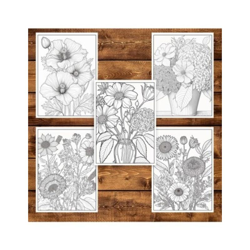 Carti si Birotica - Carti - Carti pentru copii - Carti de colorat - Carte de colorat pentru adulti, 50 de ilustratii, Aranjamente Florale - Volumul II, 106 pagini, A5 - Infinity.ro