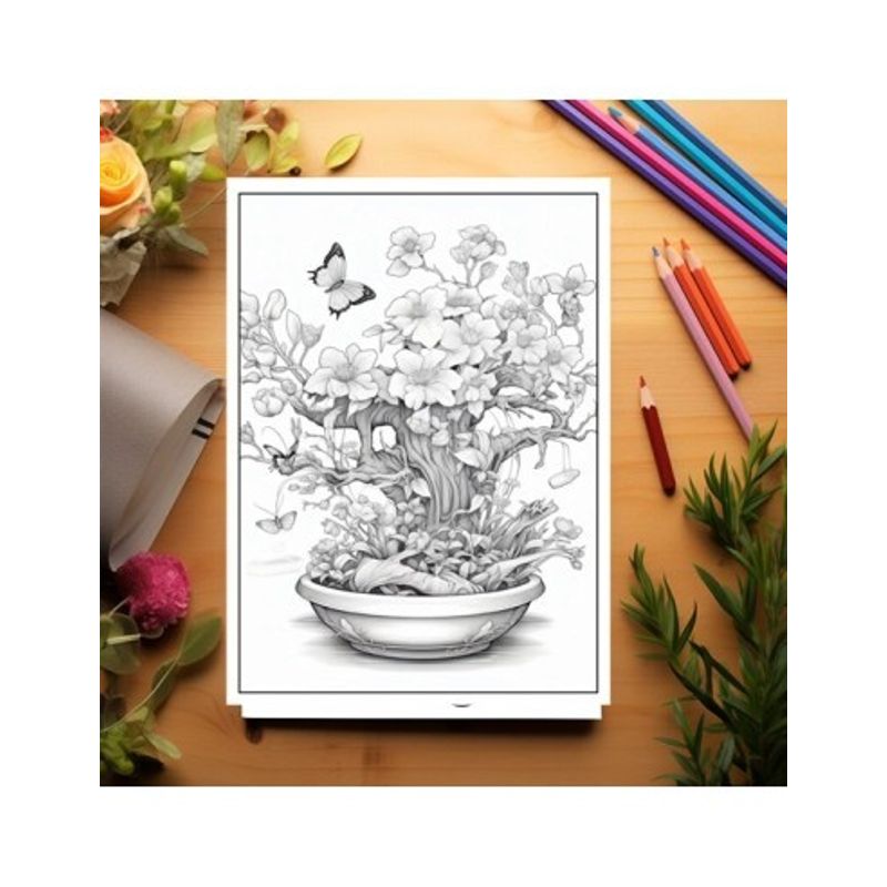 Carti si Birotica - Carti - Carti pentru copii - Carti de colorat - Carte de colorat pentru adulti, 50 de ilustratii, Bonsai, 106 pagini, A5 - Infinity.ro
