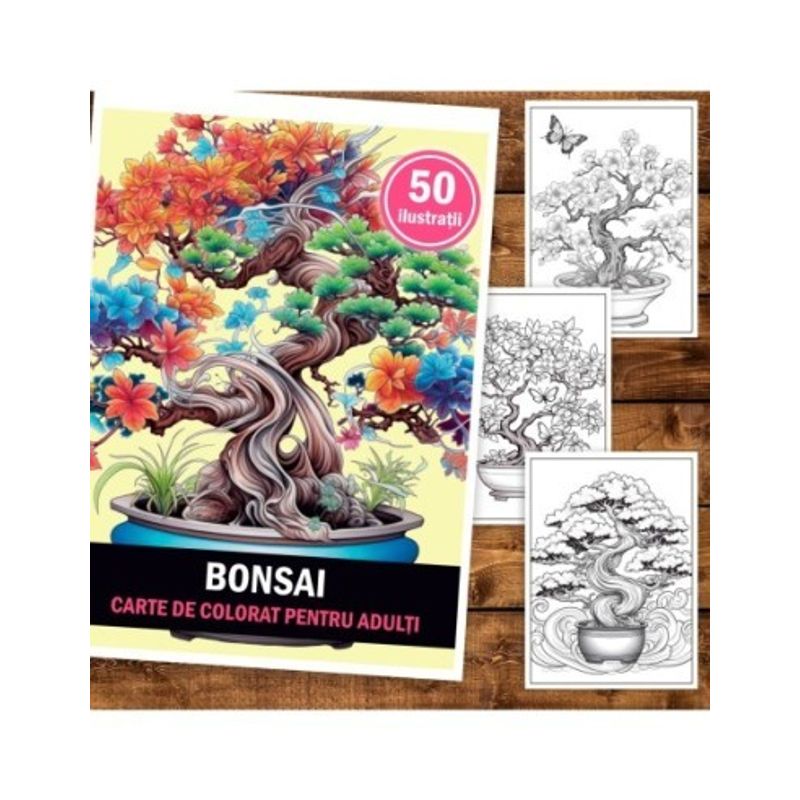 Carti si Birotica - Carti - Carti pentru copii - Carti de colorat - Carte de colorat pentru adulti, 50 de ilustratii, Bonsai, 106 pagini, A5 - Infinity.ro