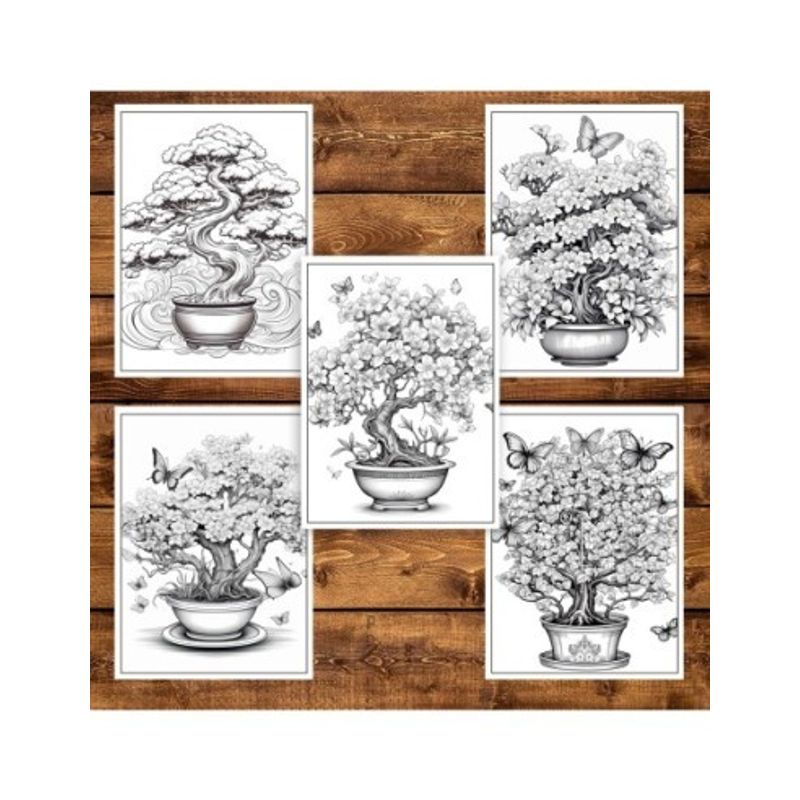 Carti si Birotica - Carti - Carti pentru copii - Carti de colorat - Carte de colorat pentru adulti, 50 de ilustratii, Bonsai, 106 pagini, A5 - Infinity.ro