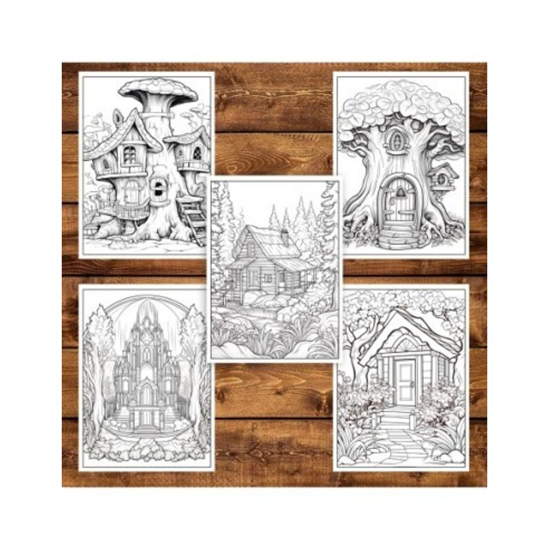 Carti si Birotica - Carti - Carti pentru copii - Carti de colorat - Carte de colorat pentru adulti, 50 de ilustratii, Case fermecatoare, 106 pagini, A5 - Infinity.ro