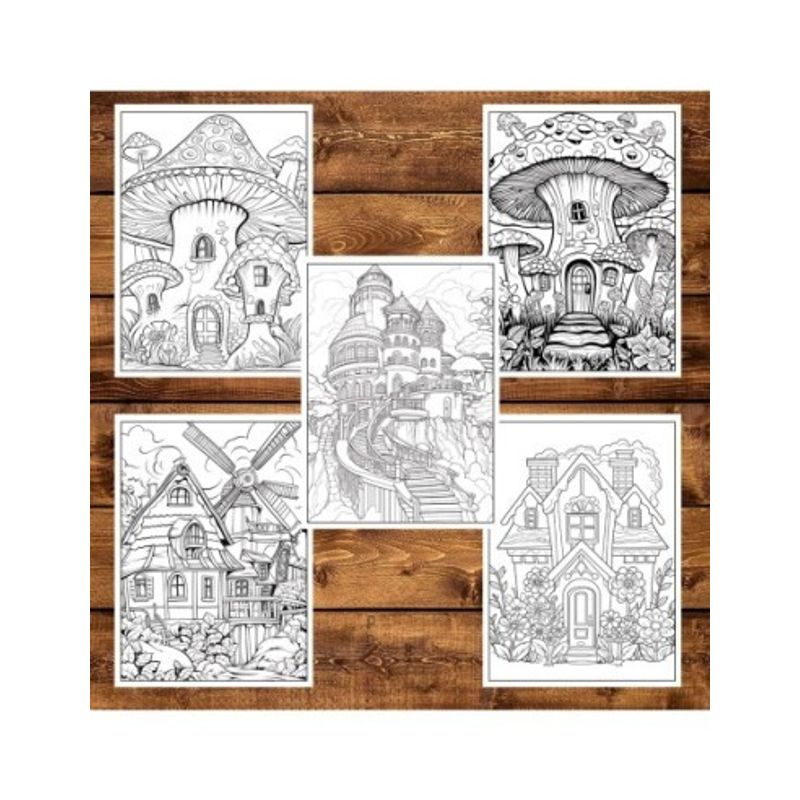 Carti si Birotica - Carti - Carti pentru copii - Carti de colorat - Carte de colorat pentru adulti, 50 de ilustratii, Case fermecatoare, 106 pagini, A5 - Infinity.ro