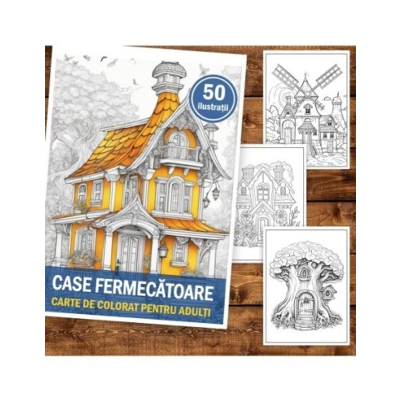 Carti si Birotica - Carti - Carti pentru copii - Carti de colorat - Carte de colorat pentru adulti, 50 de ilustratii, Case fermecatoare, 106 pagini, A5 - Infinity.ro