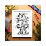 Carti si Birotica - Carti - Carti pentru copii - Carti de colorat - Carte de colorat pentru adulti, 50 de ilustratii, Case in copac, 106 pagini, A5 - Infinity.ro