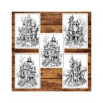 Carti si Birotica - Carti - Carti pentru copii - Carti de colorat - Carte de colorat pentru adulti, 50 de ilustratii, Case bantuite, 106 pagini, A5 - Infinity.ro