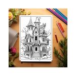 Carti si Birotica - Carti - Carti pentru copii - Carti de colorat - Carte de colorat pentru adulti, 50 de ilustratii, Case bantuite, 106 pagini, A5 - Infinity.ro