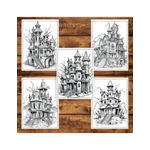 Carti si Birotica - Carti - Carti pentru copii - Carti de colorat - Carte de colorat pentru adulti, 50 de ilustratii, Case bantuite, 106 pagini, A5 - Infinity.ro