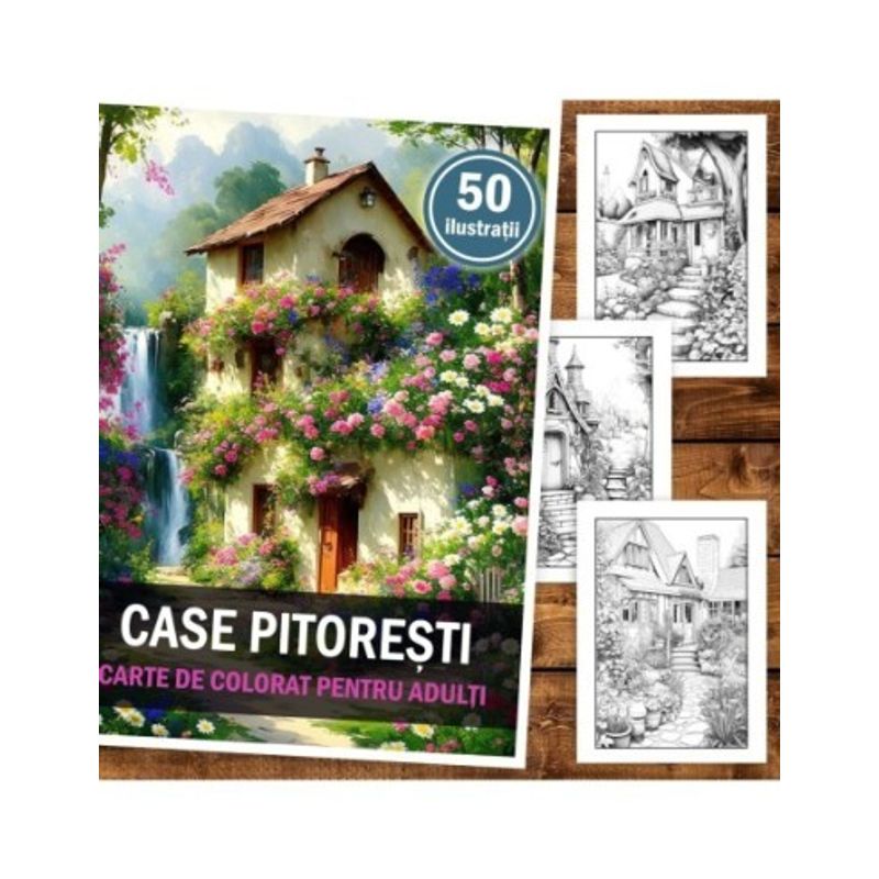 Carti si Birotica - Carti - Carti pentru copii - Carti de colorat - Carte de colorat pentru adulti, 50 de ilustratii, Case pitoresti, 106 pagini, A5 - Infinity.ro
