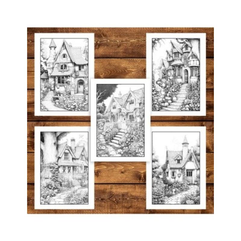 Carti si Birotica - Carti - Carti pentru copii - Carti de colorat - Carte de colorat pentru adulti, 50 de ilustratii, Case pitoresti, 106 pagini, A5 - Infinity.ro