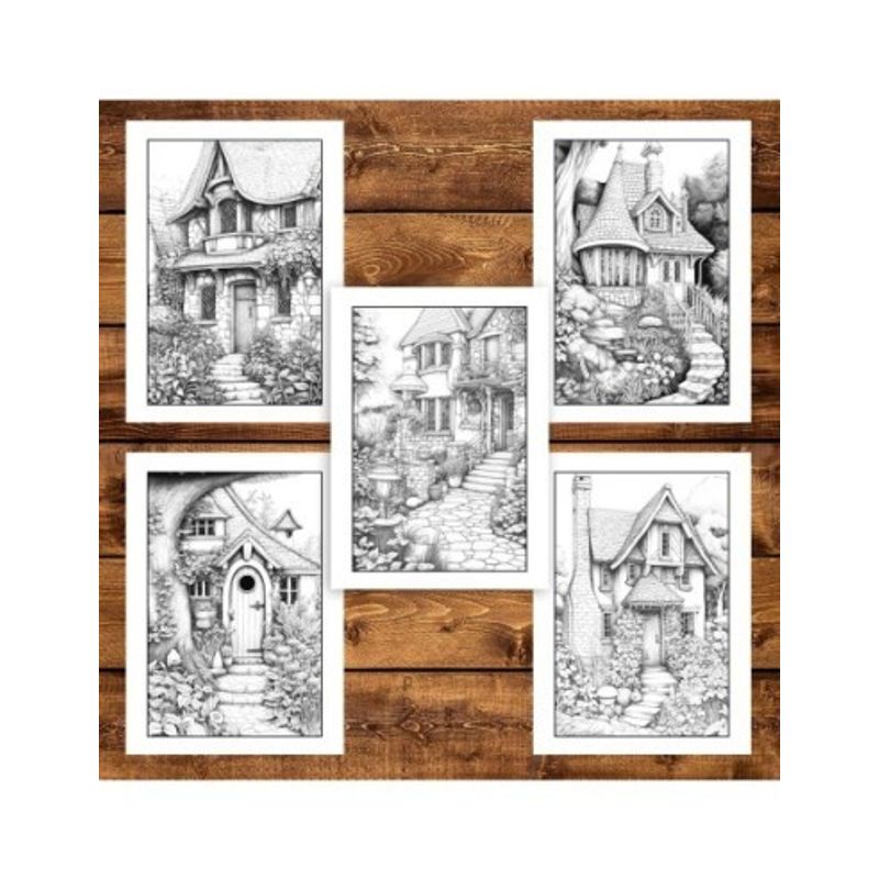 Carti si Birotica - Carti - Carti pentru copii - Carti de colorat - Carte de colorat pentru adulti, 50 de ilustratii, Case pitoresti, 106 pagini, A5 - Infinity.ro