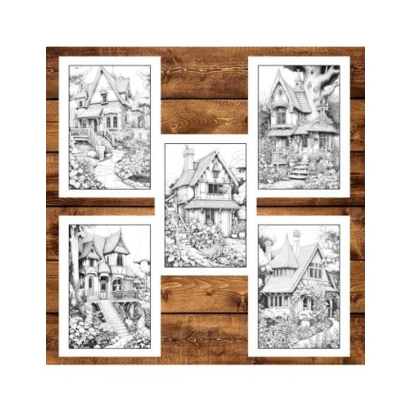 Carti si Birotica - Carti - Carti pentru copii - Carti de colorat - Carte de colorat pentru adulti, 50 de ilustratii, Case pitoresti, 106 pagini, A5 - Infinity.ro