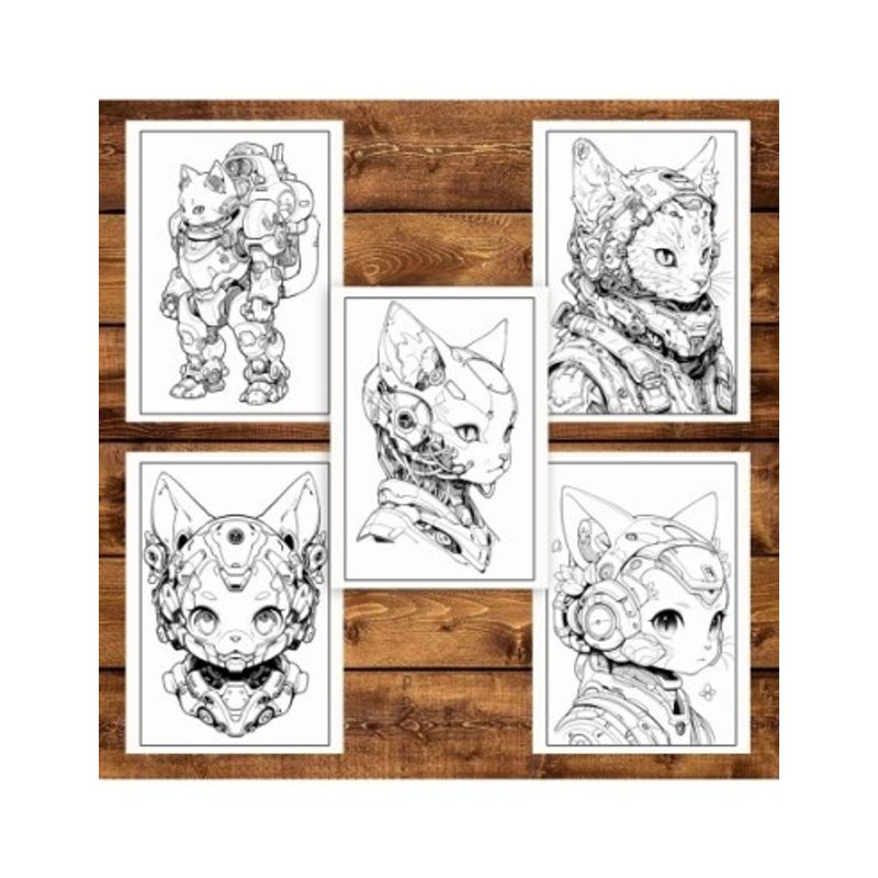 Carti si Birotica - Carti - Carti pentru copii - Carti de colorat - Carte de colorat pentru adulti, 50 de ilustratii, Cyborg Cats, 106 pagini, A5 - Infinity.ro