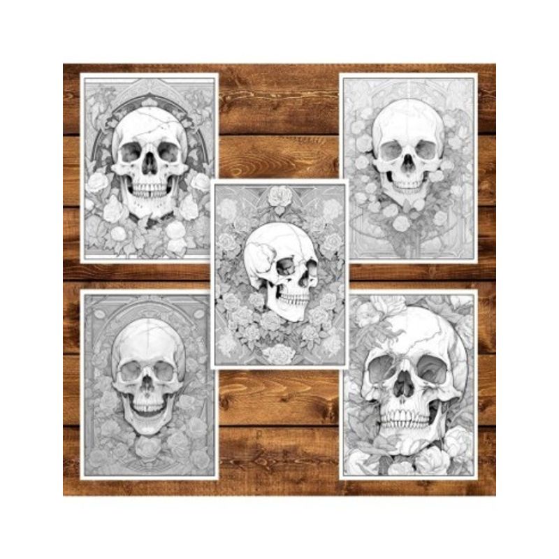 Carti si Birotica - Carti - Carti pentru copii - Carti de colorat - Carte de colorat pentru adulti, 50 de ilustratii, Cranii Florale, 106 pagini, A5 - Infinity.ro