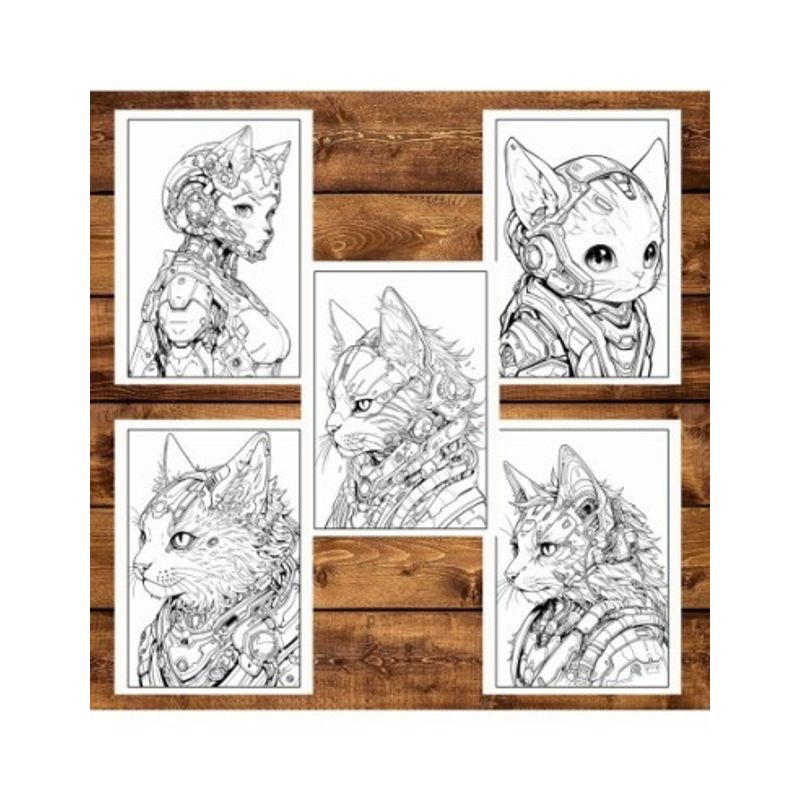 Carti si Birotica - Carti - Carti pentru copii - Carti de colorat - Carte de colorat pentru adulti, 50 de ilustratii, Cyborg Cats, 106 pagini, A5 - Infinity.ro