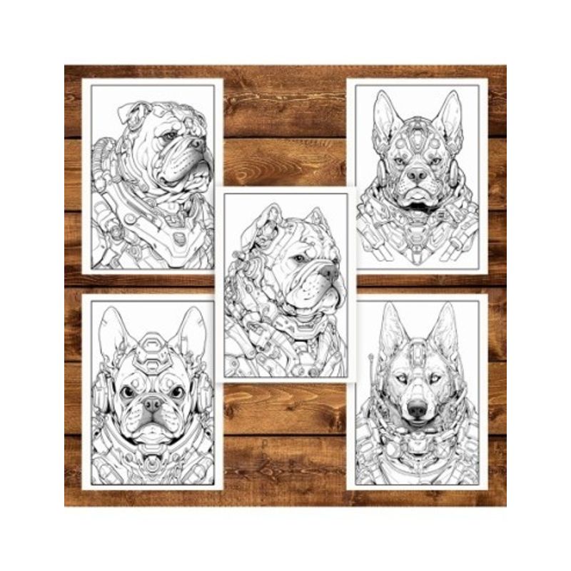 Carti si Birotica - Carti - Carti pentru copii - Carti de colorat - Carte de colorat pentru adulti, 50 de ilustratii, Cyborg Dogs, 106 pagini, A5 - Infinity.ro