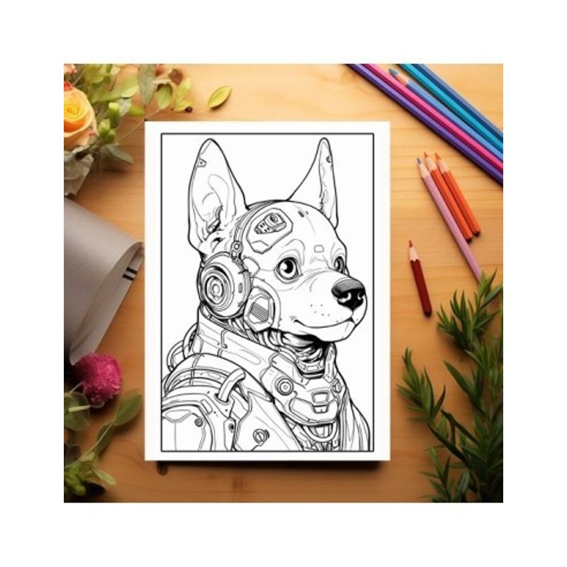 Carti si Birotica - Carti - Carti pentru copii - Carti de colorat - Carte de colorat pentru adulti, 50 de ilustratii, Cyborg Dogs, 106 pagini, A5 - Infinity.ro