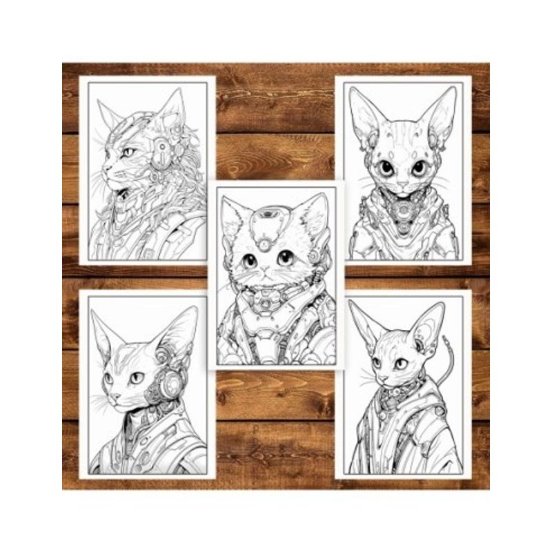 Carti si Birotica - Carti - Carti pentru copii - Carti de colorat - Carte de colorat pentru adulti, 50 de ilustratii, Cyborg Cats, 106 pagini, A5 - Infinity.ro
