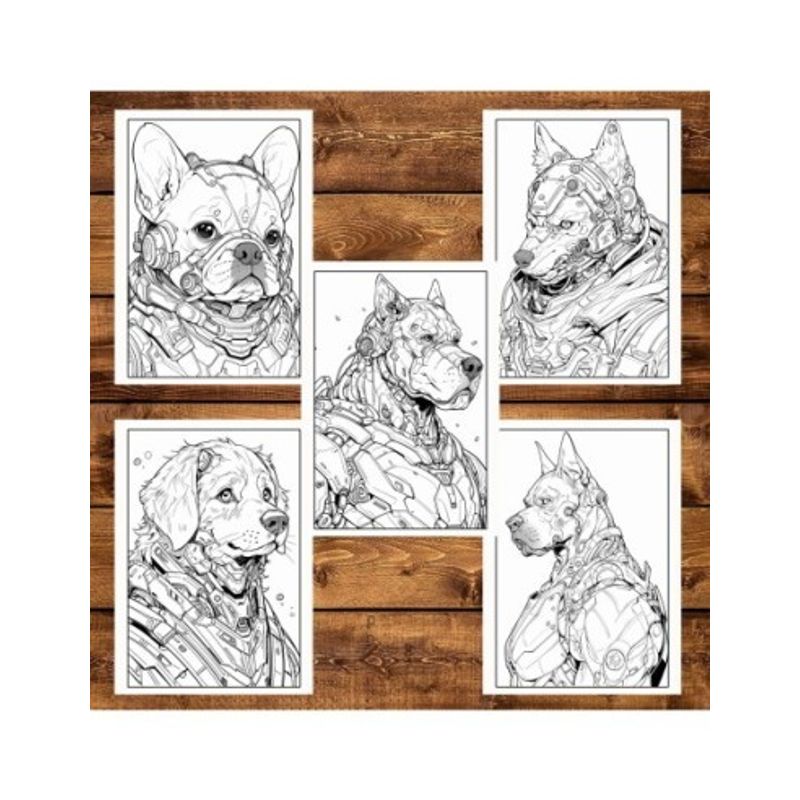 Carti si Birotica - Carti - Carti pentru copii - Carti de colorat - Carte de colorat pentru adulti, 50 de ilustratii, Cyborg Dogs, 106 pagini, A5 - Infinity.ro