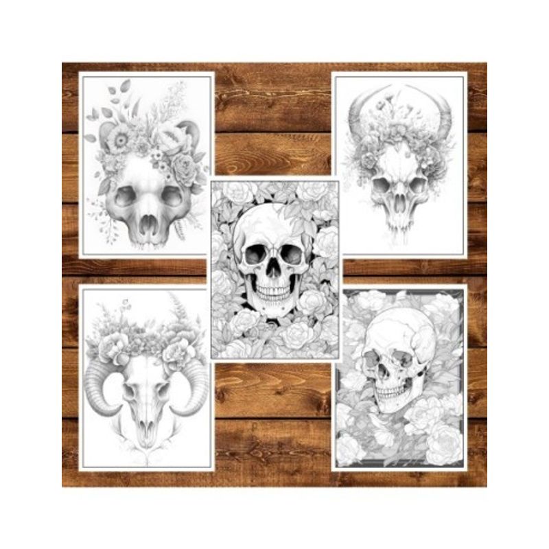 Carti si Birotica - Carti - Carti pentru copii - Carti de colorat - Carte de colorat pentru adulti, 50 de ilustratii, Cranii Florale, 106 pagini, A5 - Infinity.ro