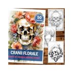 Carti si Birotica - Carti - Carti pentru copii - Carti de colorat - Carte de colorat pentru adulti, 50 de ilustratii, Cranii Florale, 106 pagini, A5 - Infinity.ro