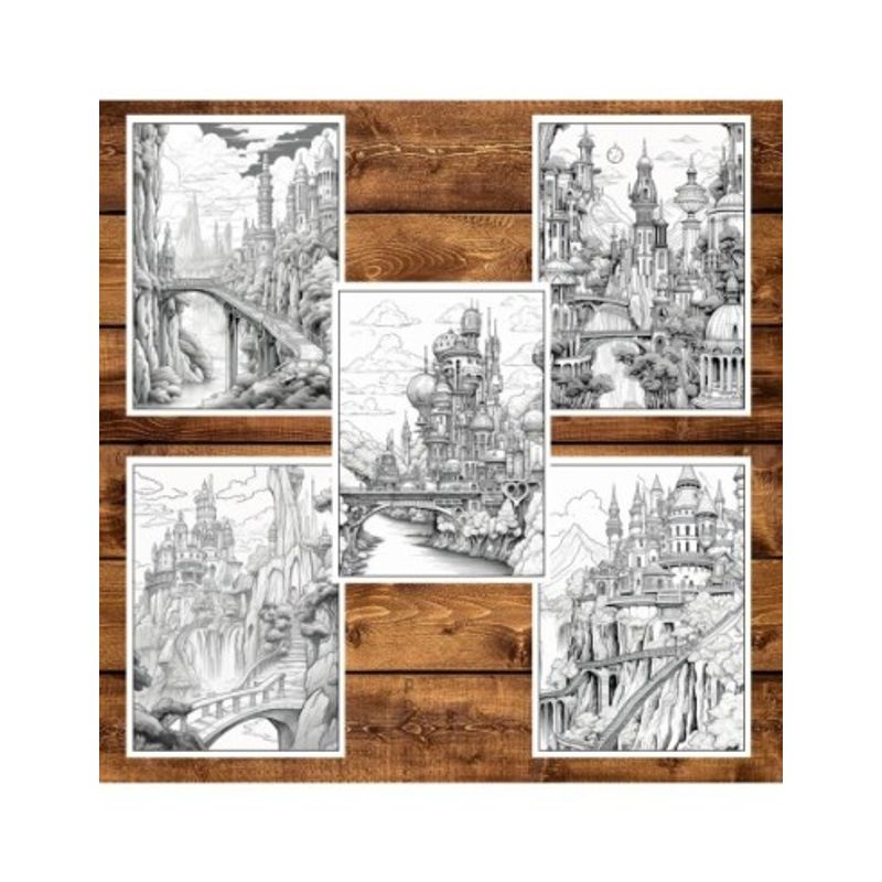 Carti si Birotica - Carti - Carti pentru copii - Carti de colorat - Carte de colorat pentru adulti, 50 de ilustratii, Castele, 106 pagini, A5 - Infinity.ro