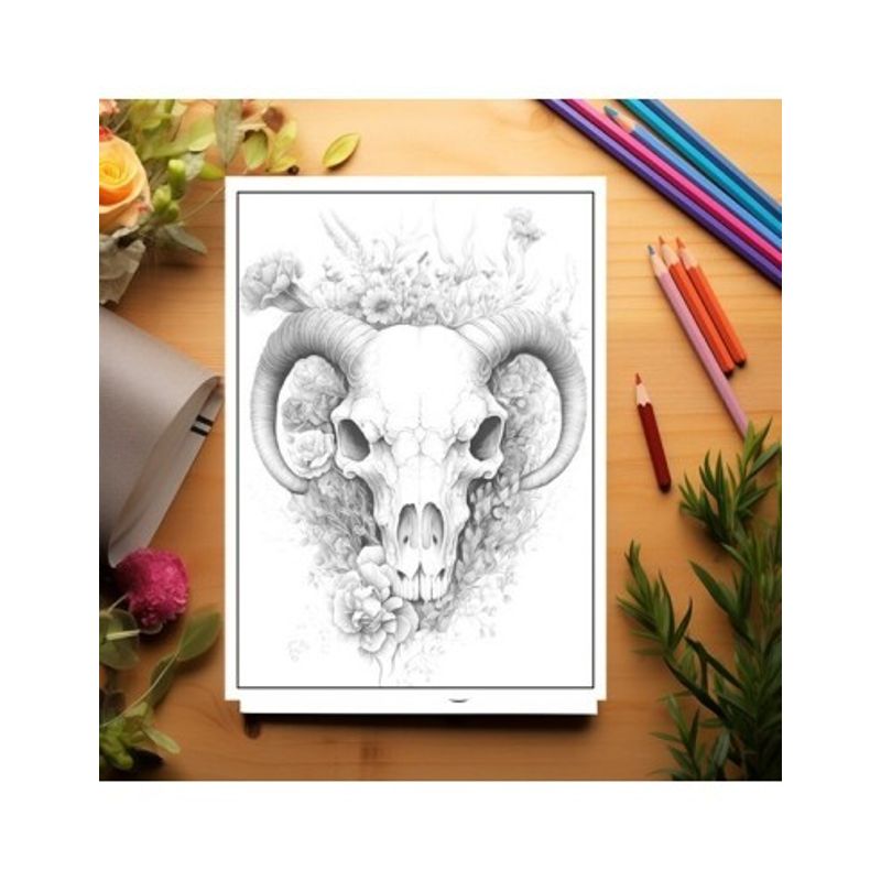 Carti si Birotica - Carti - Carti pentru copii - Carti de colorat - Carte de colorat pentru adulti, 50 de ilustratii, Cranii Florale, 106 pagini, A5 - Infinity.ro